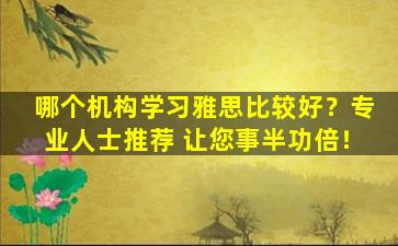 哪个机构学习雅思比较好？专业人士推荐 让您事半功倍！